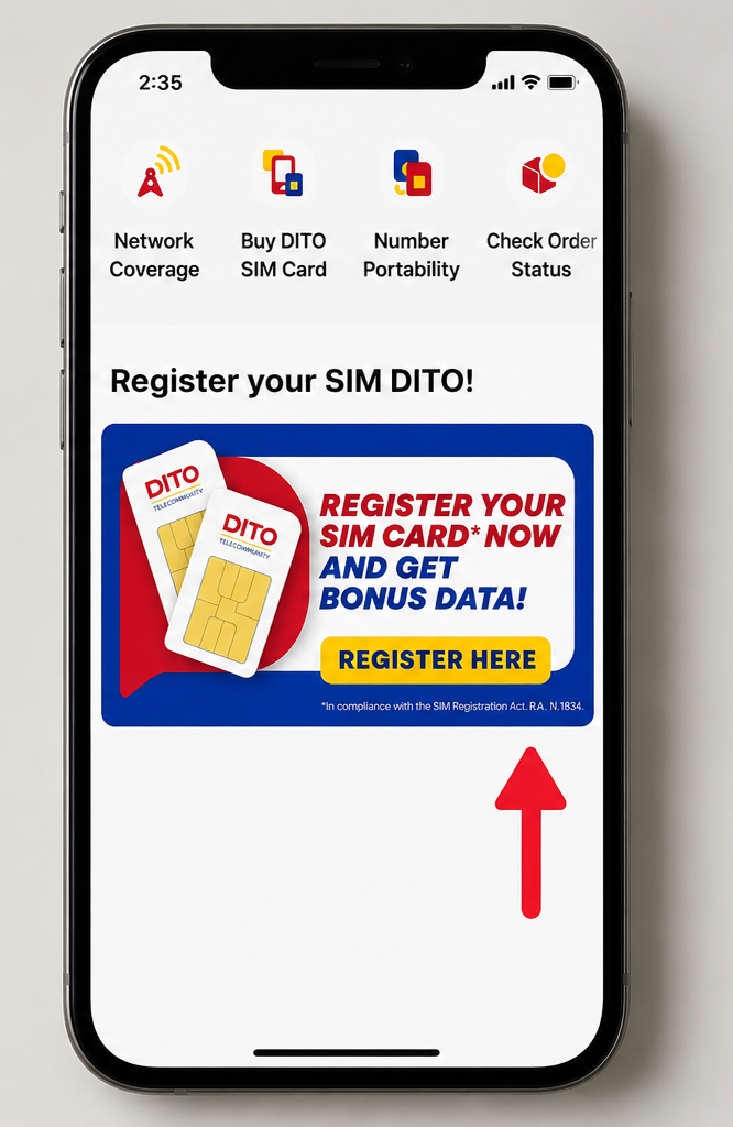 DITO SIM registration process on iPhone iOS